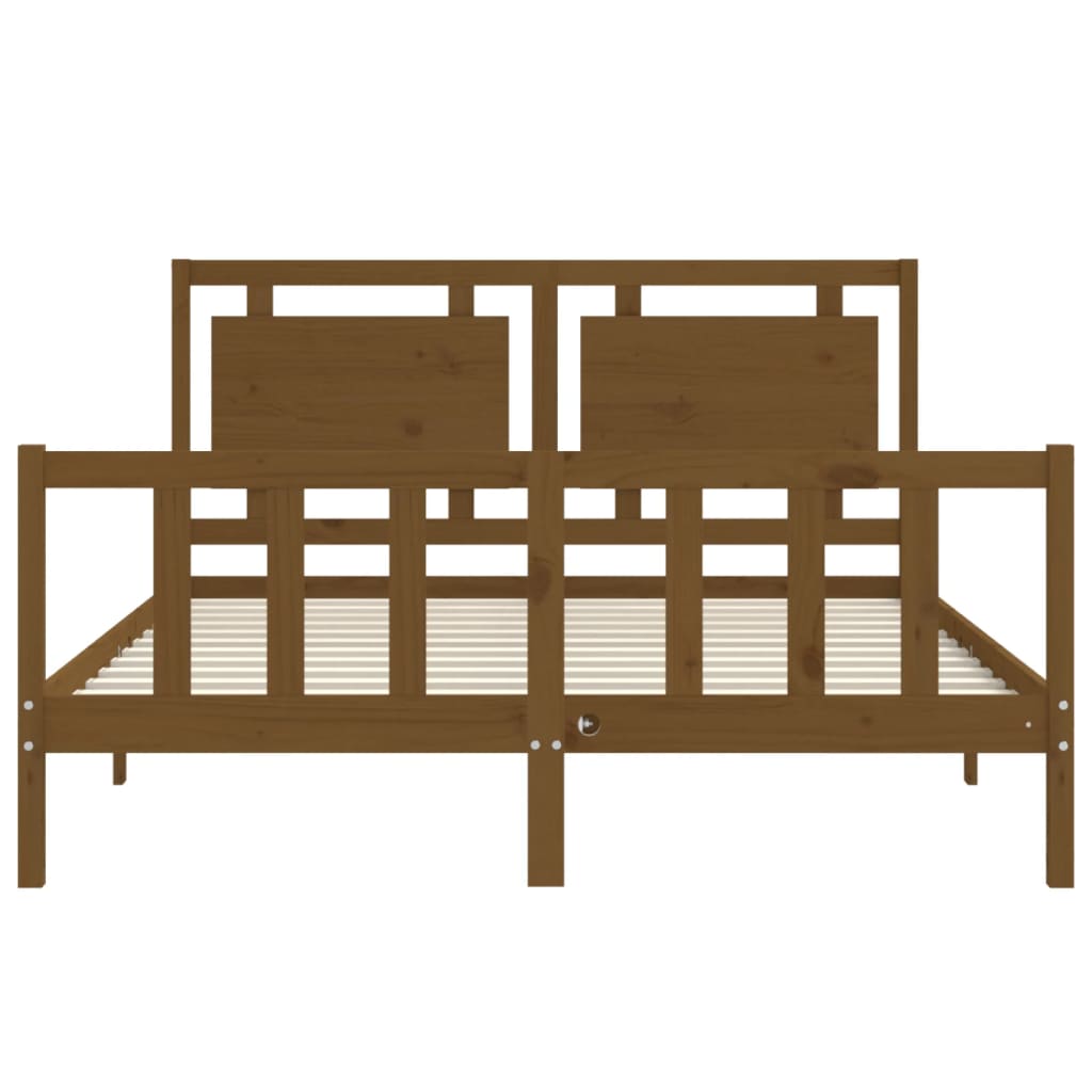 Bed Frame With Headboard Honey Brown King Size Solid Wood