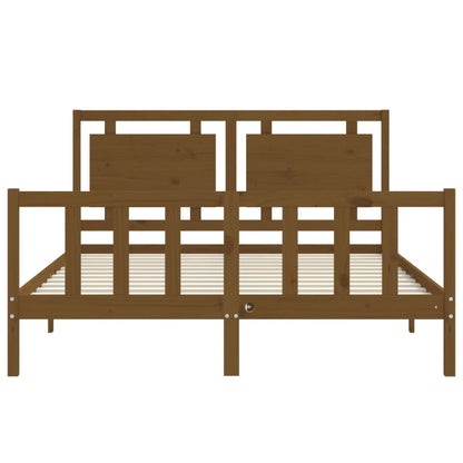 Bed Frame With Headboard Honey Brown King Size Solid Wood