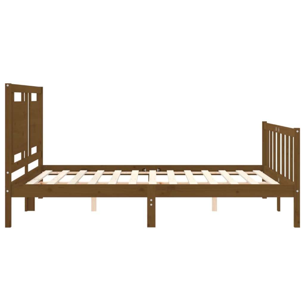 Bed Frame With Headboard Honey Brown King Size Solid Wood