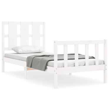 Bed Frame With Headboard White 90X190 Cm Single Solid Wood