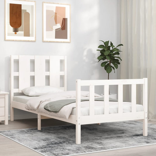 Bed Frame With Headboard White 90X190 Cm Single Solid Wood