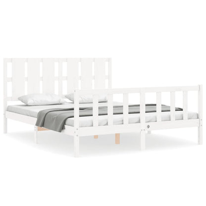 Bed Frame With Headboard White King Size Solid Wood