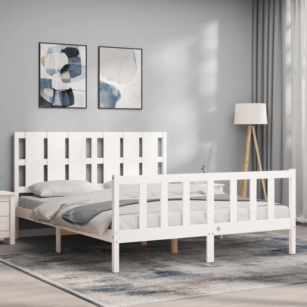 Bed Frame With Headboard White King Size Solid Wood