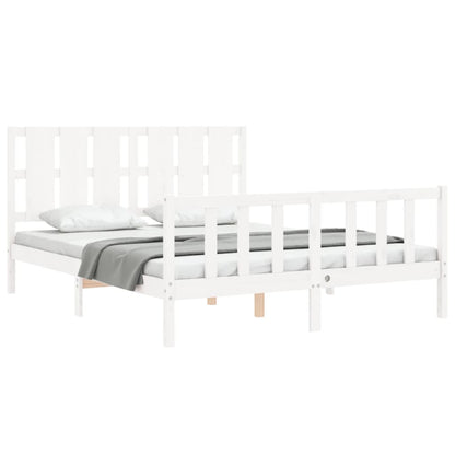 Bed Frame With Headboard White King Size Solid Wood