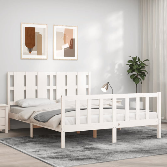 Bed Frame With Headboard White King Size Solid Wood