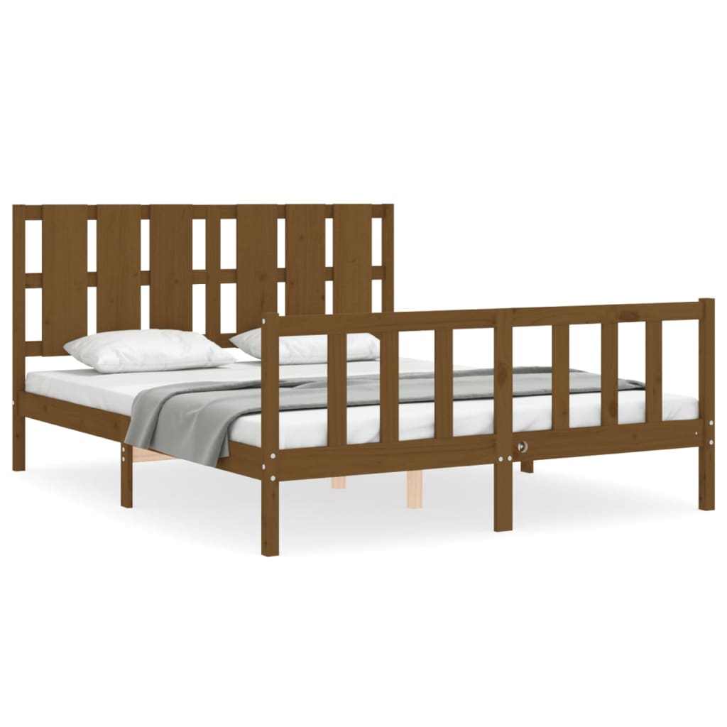 Bed Frame With Headboard Honey Brown King Size Solid Wood