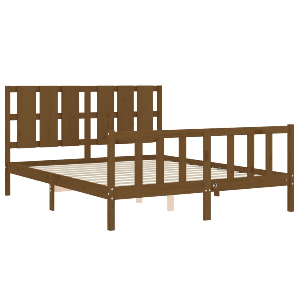 Bed Frame With Headboard Honey Brown King Size Solid Wood