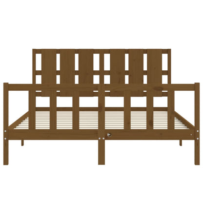 Bed Frame With Headboard Honey Brown King Size Solid Wood