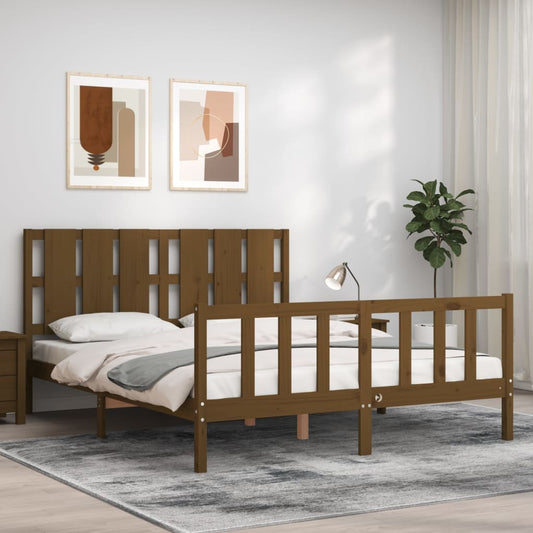 Bed Frame With Headboard Honey Brown King Size Solid Wood