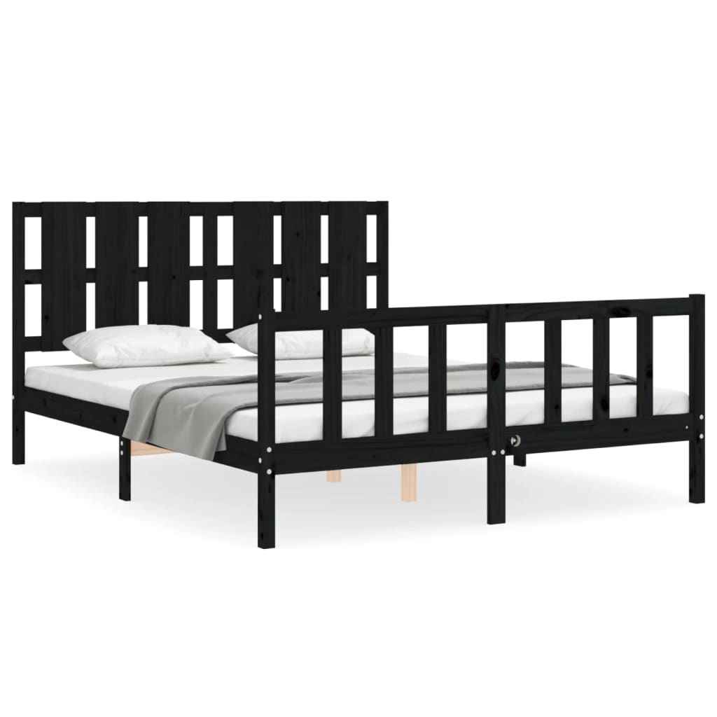 Bed Frame With Headboard Black King Size Solid Wood