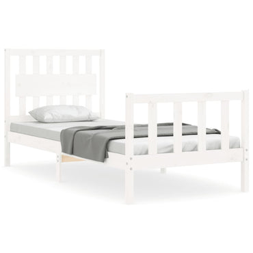 Bed Frame With Headboard White Single Solid Wood