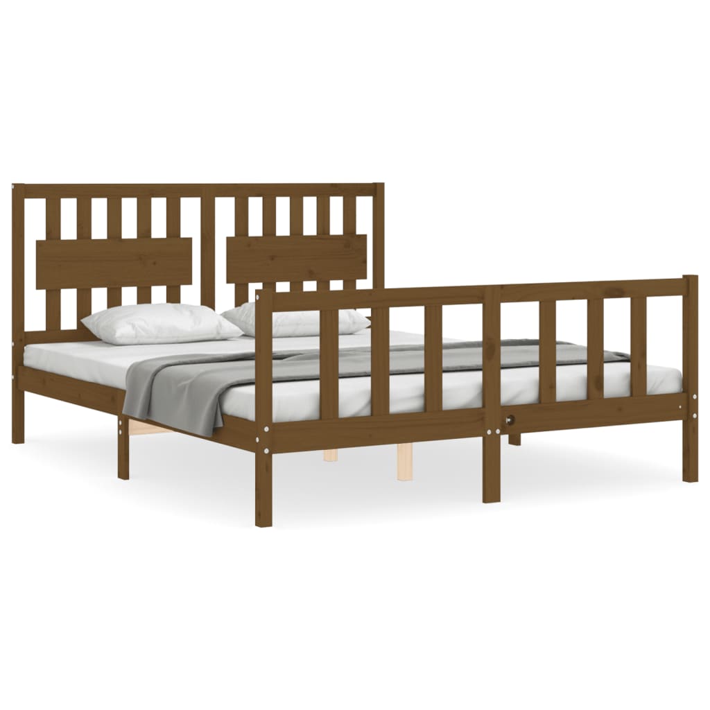 Bed Frame With Headboard Honey Brown King Size Solid Wood