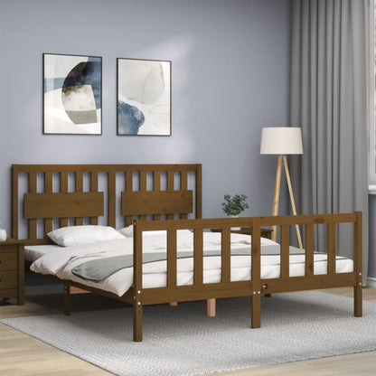 Bed Frame With Headboard Honey Brown King Size Solid Wood