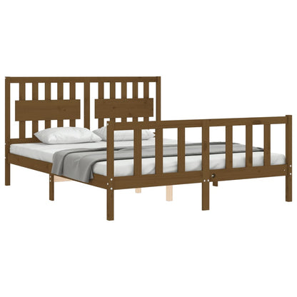 Bed Frame With Headboard Honey Brown King Size Solid Wood