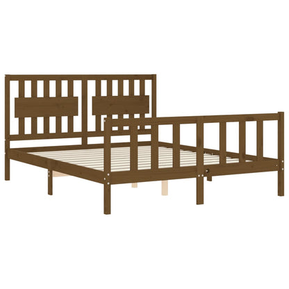 Bed Frame With Headboard Honey Brown King Size Solid Wood