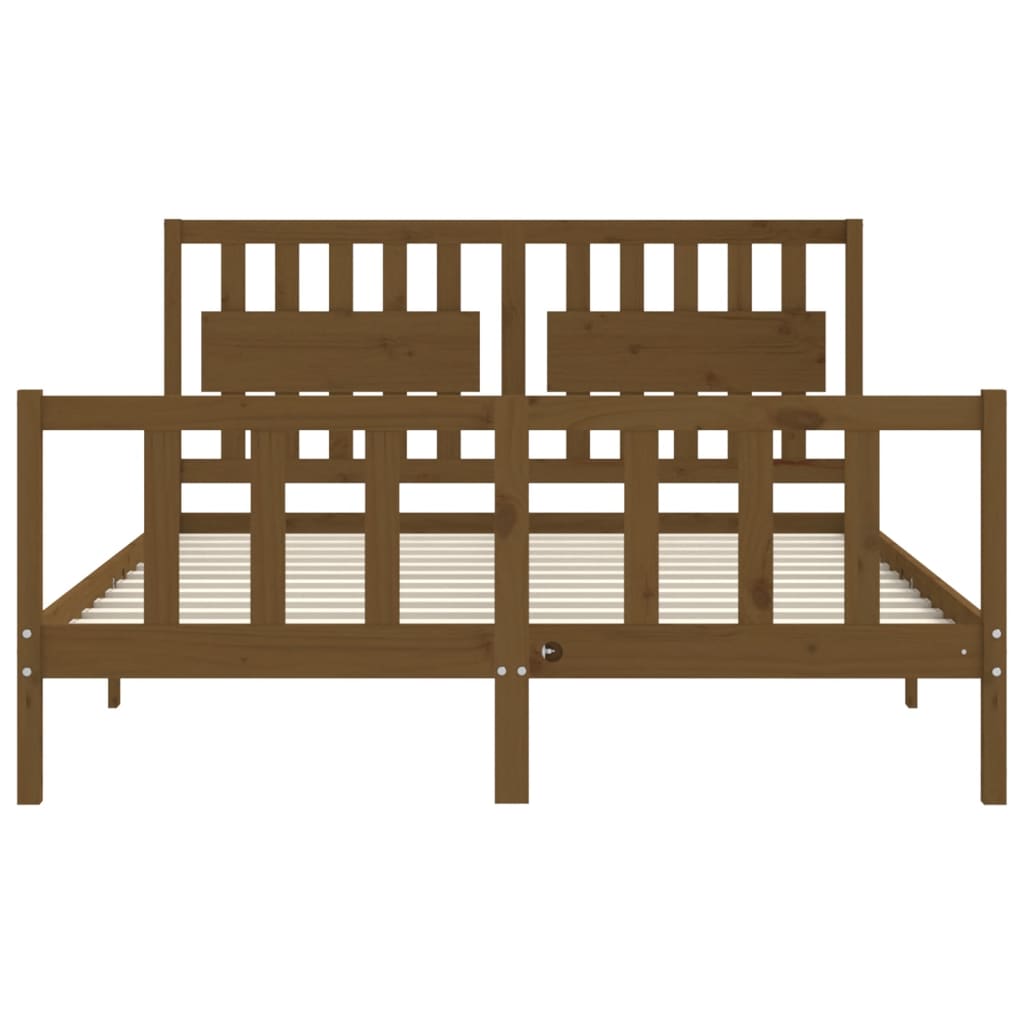 Bed Frame With Headboard Honey Brown King Size Solid Wood