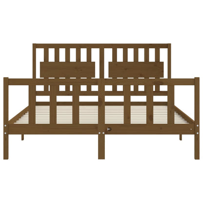 Bed Frame With Headboard Honey Brown King Size Solid Wood