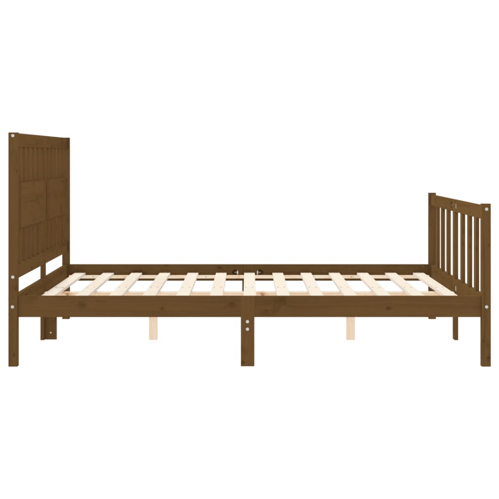 Bed Frame With Headboard Honey Brown King Size Solid Wood