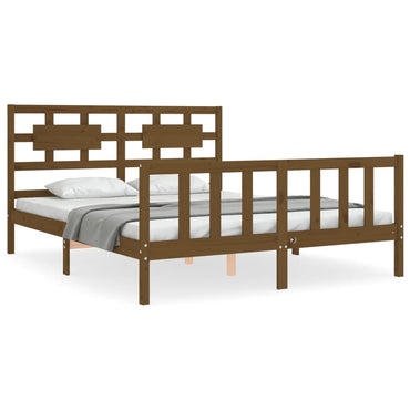 Bed Frame With Headboard Honey Brown King Size Solid Wood