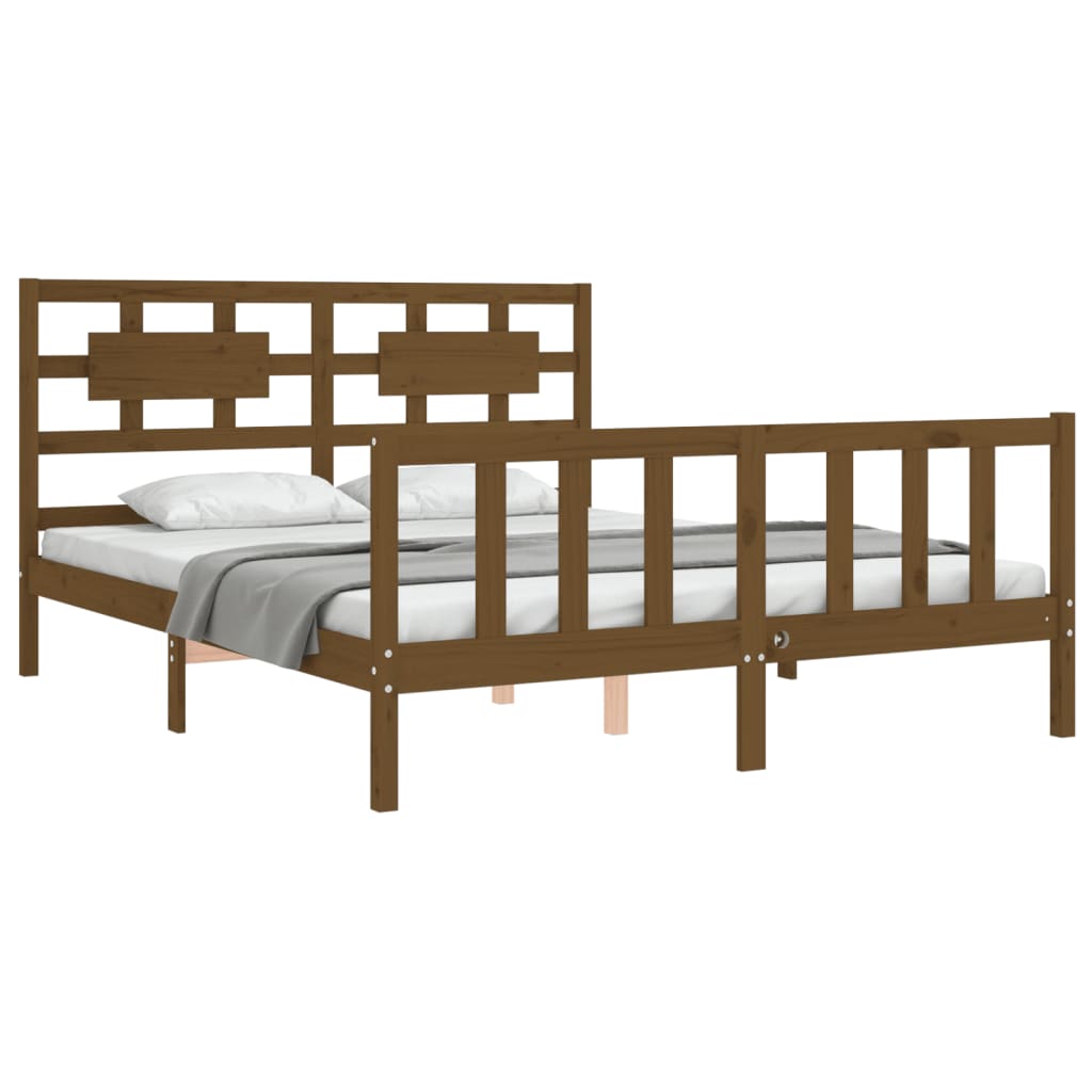 Bed Frame With Headboard Honey Brown King Size Solid Wood