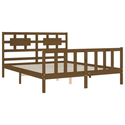 Bed Frame With Headboard Honey Brown King Size Solid Wood