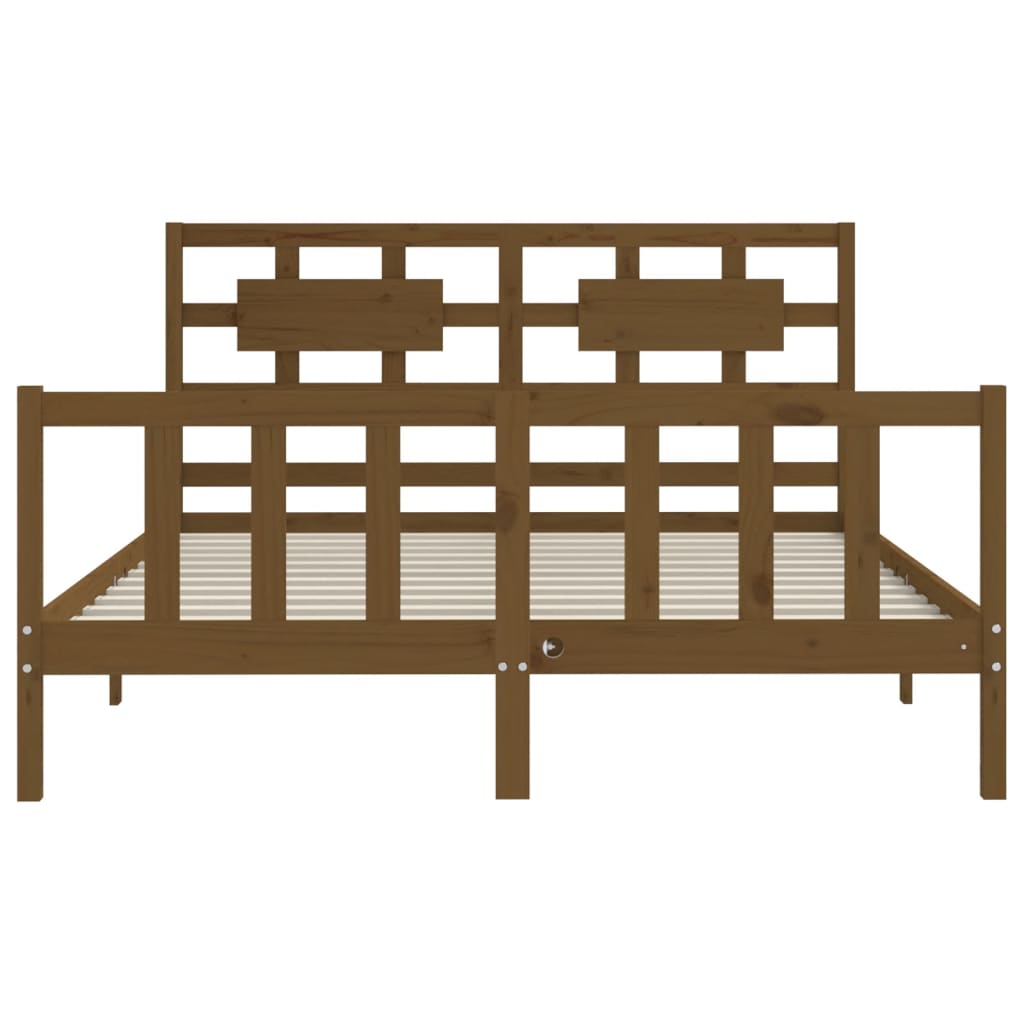 Bed Frame With Headboard Honey Brown King Size Solid Wood