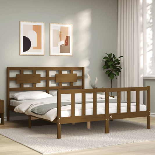 Bed Frame With Headboard Honey Brown King Size Solid Wood