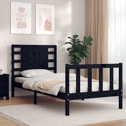 Bed Frame With Headboard Black Single Solid Wood