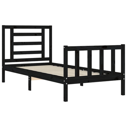 Bed Frame With Headboard Black Single Solid Wood