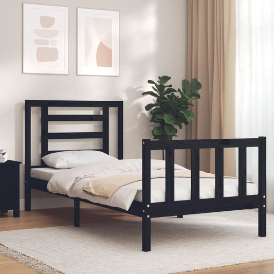 Bed Frame With Headboard Black Single Solid Wood