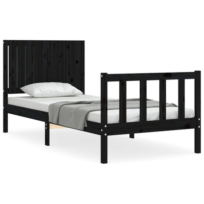 Bed Frame With Headboard Black Single Solid Wood