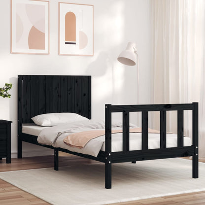 Bed Frame With Headboard Black Single Solid Wood