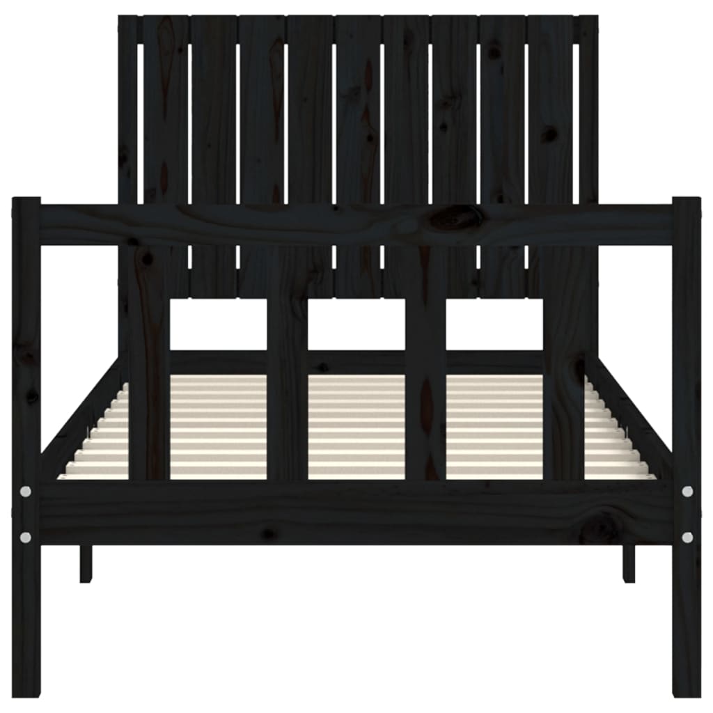 Bed Frame With Headboard Black Single Solid Wood