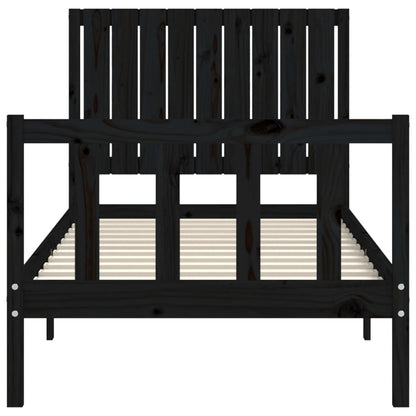 Bed Frame With Headboard Black Single Solid Wood