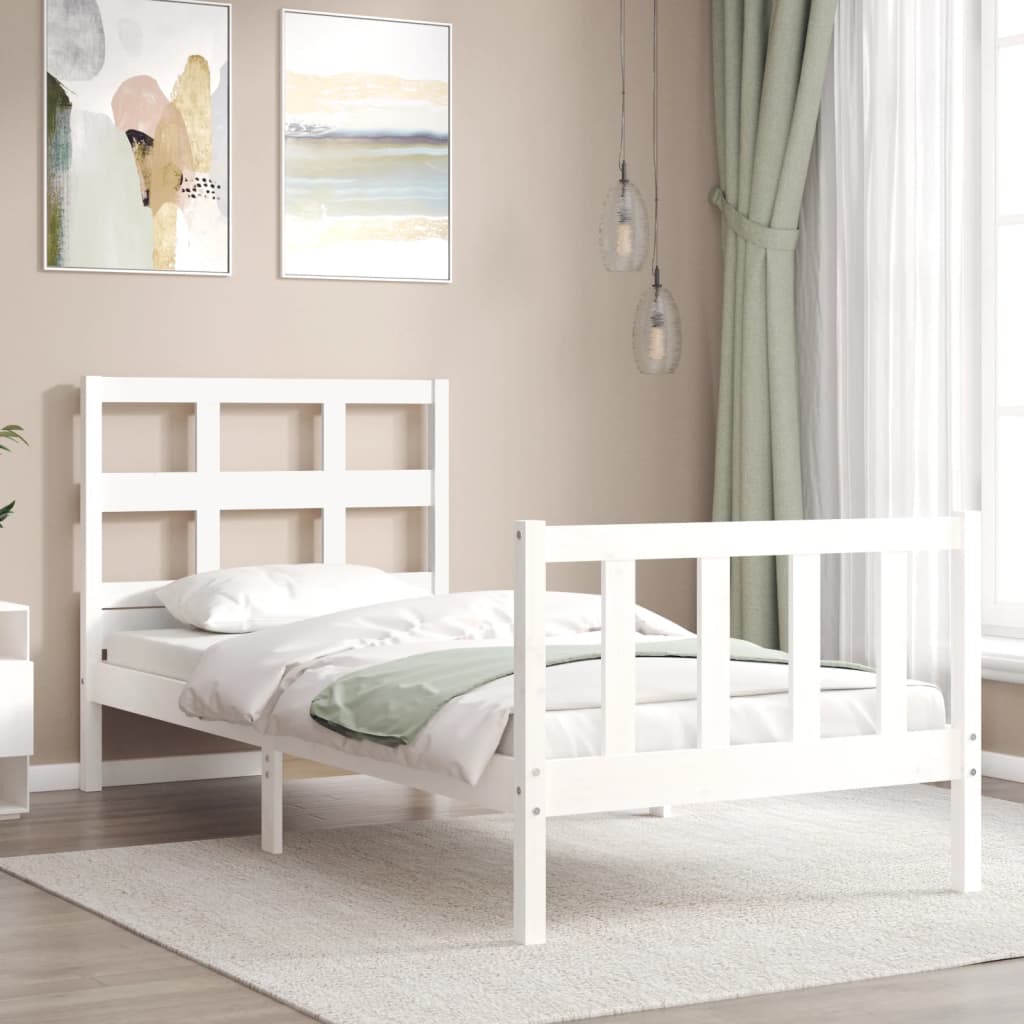 Bed Frame With Headboard White Single Solid Wood