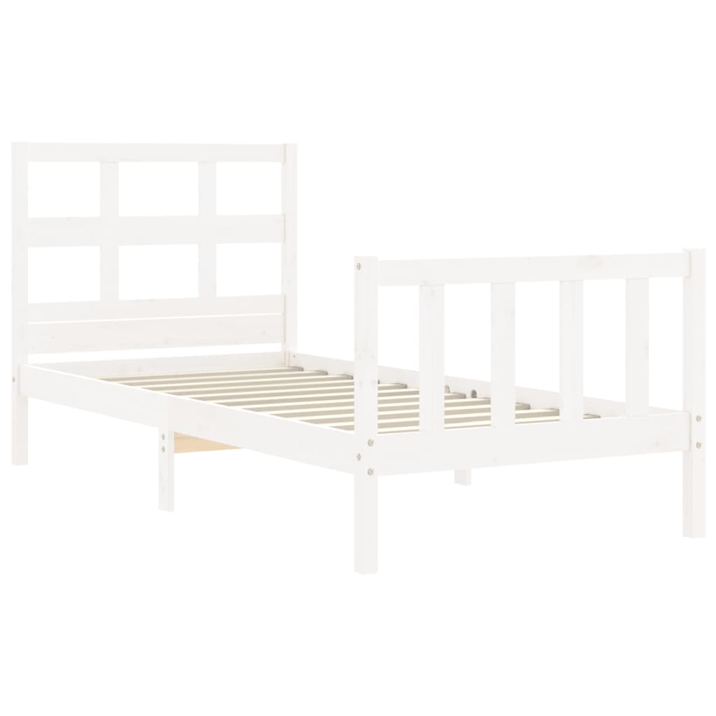 Bed Frame With Headboard White Single Solid Wood