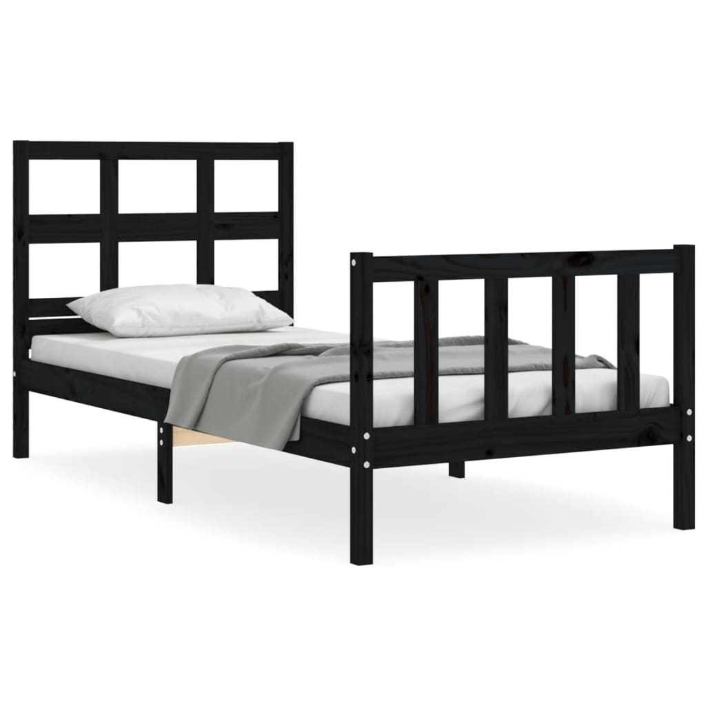 Bed Frame With Headboard Black Single Solid Wood