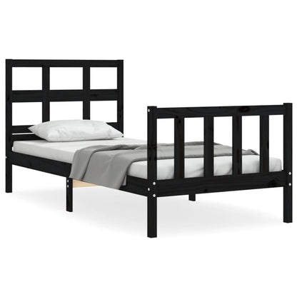 Bed Frame With Headboard Black Single Solid Wood