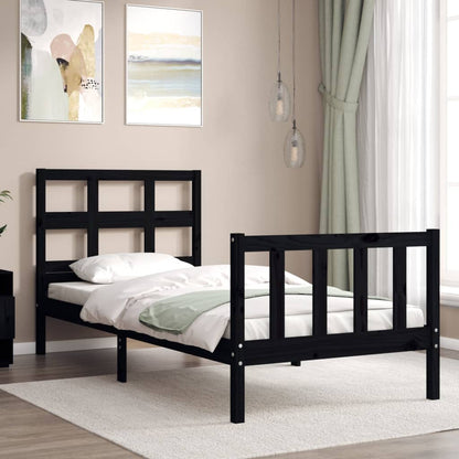 Bed Frame With Headboard Black Single Solid Wood