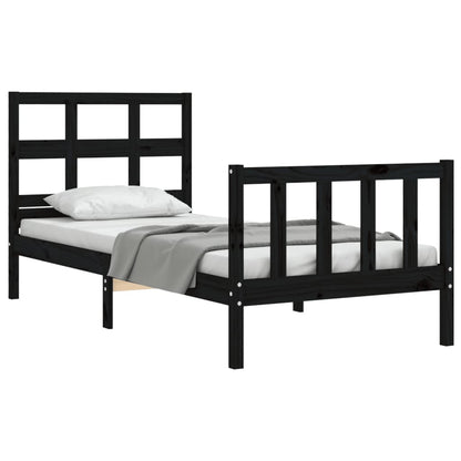 Bed Frame With Headboard Black Single Solid Wood