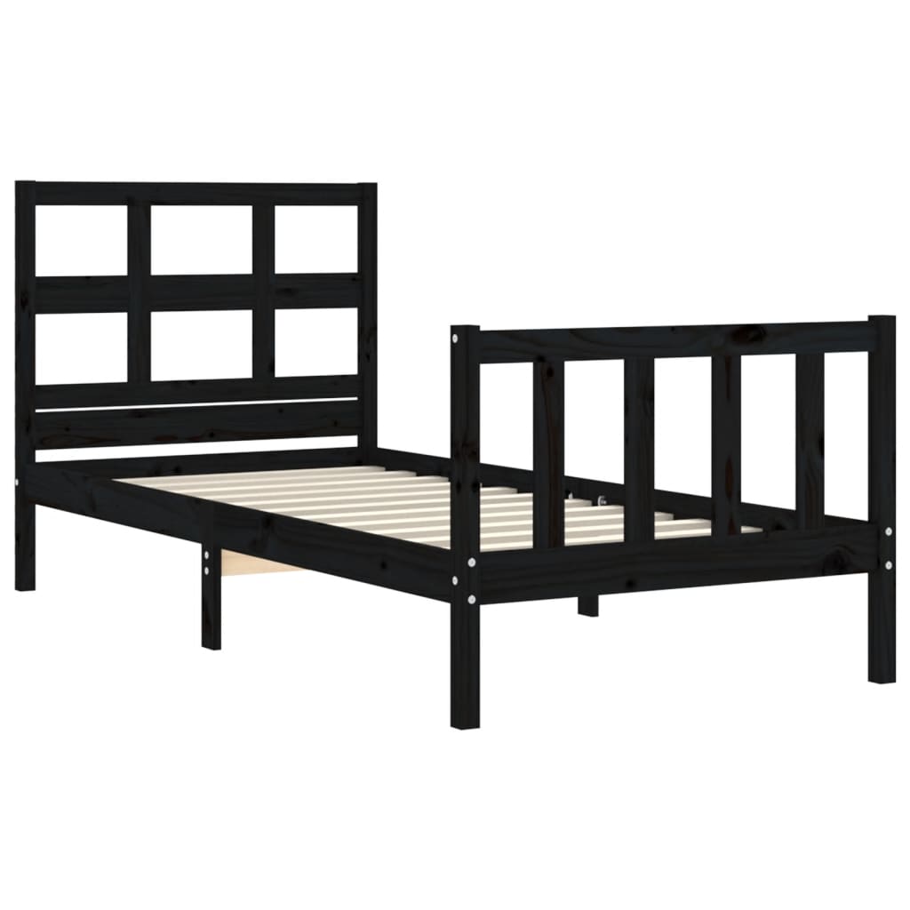 Bed Frame With Headboard Black Single Solid Wood