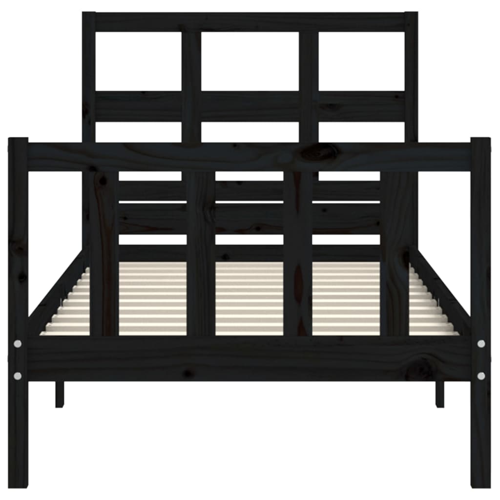 Bed Frame With Headboard Black Single Solid Wood