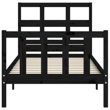 Bed Frame With Headboard Black Single Solid Wood