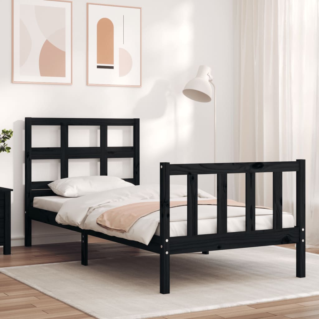 Bed Frame With Headboard Black Single Solid Wood