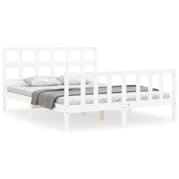 Bed Frame With Headboard White King Size Solid Wood