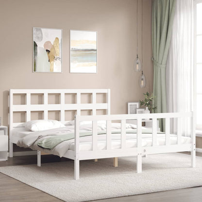 Bed Frame With Headboard White King Size Solid Wood