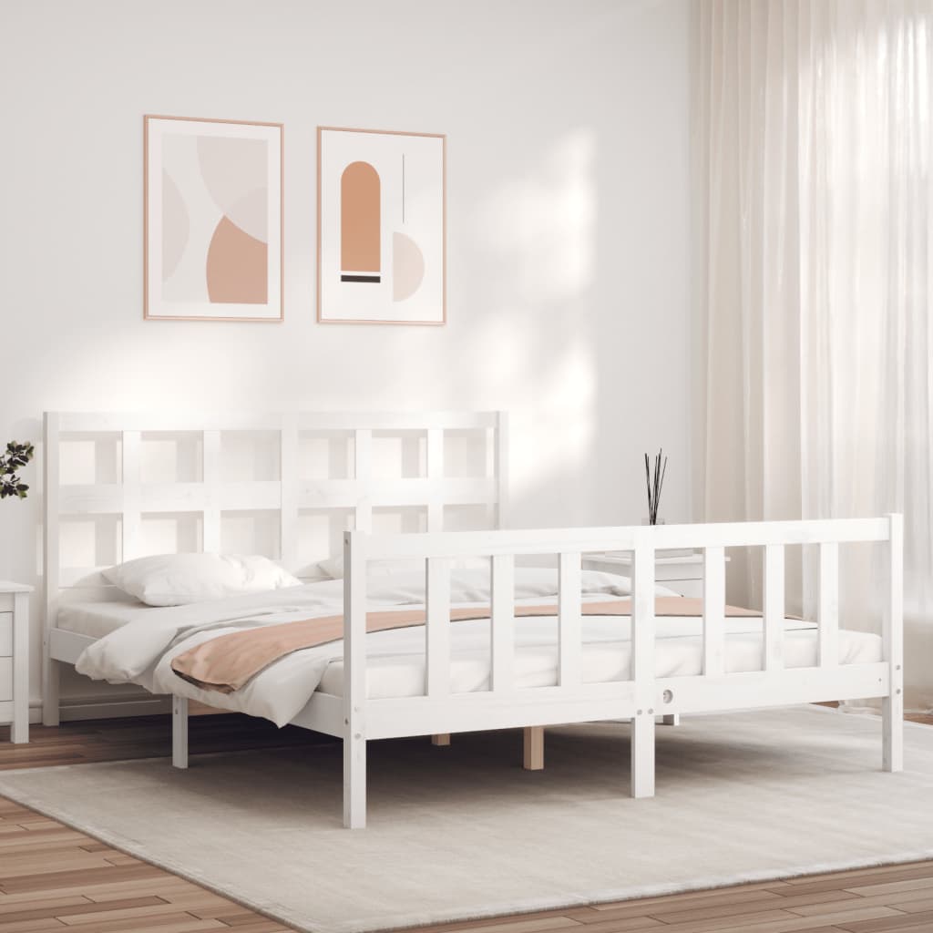 Bed Frame With Headboard White King Size Solid Wood