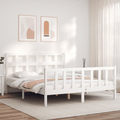 Bed Frame With Headboard White King Size Solid Wood