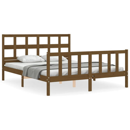 Bed Frame With Headboard Honey Brown King Size Solid Wood