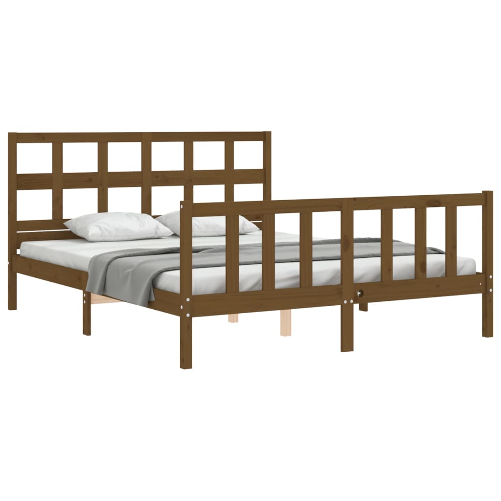 Bed Frame With Headboard Honey Brown King Size Solid Wood